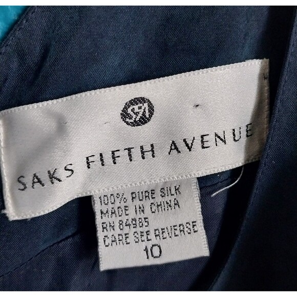 Saks Fifth Avenue Navy Blue Dress Women's  100% Silk Sleeveless Sz 10 - Picture 7 of 7